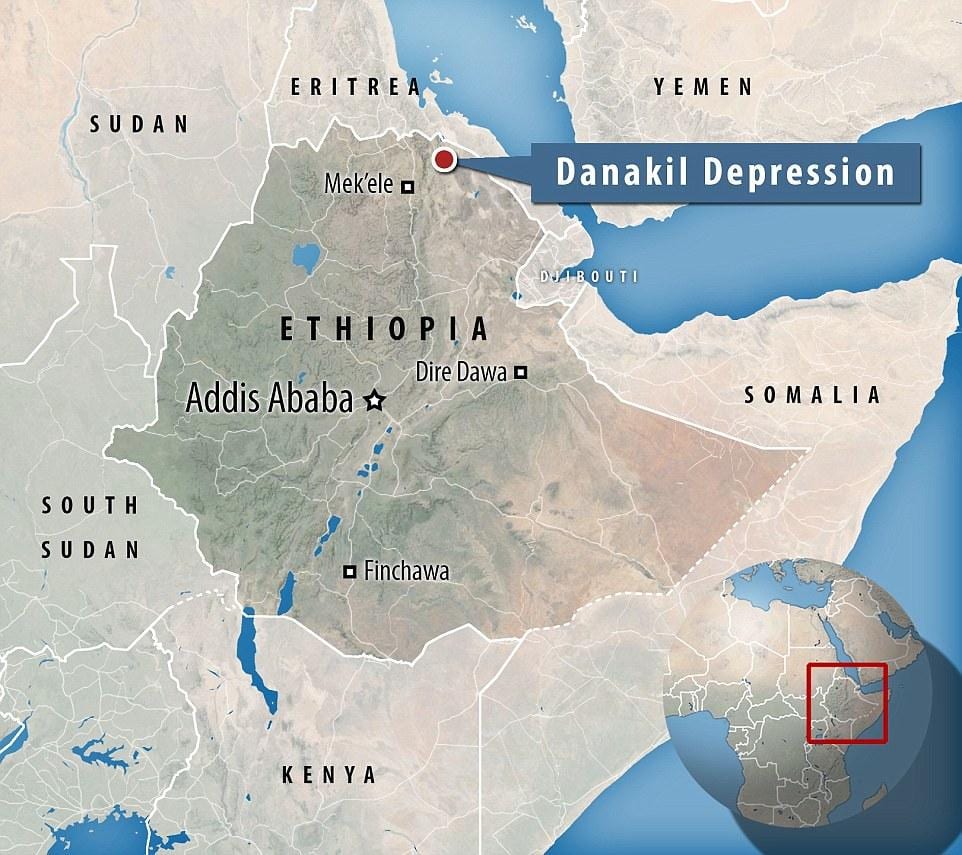 danakil þunglyndi Eþíópíu kort