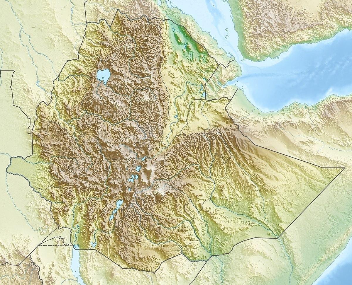 kort af Eþíópíu fjöll