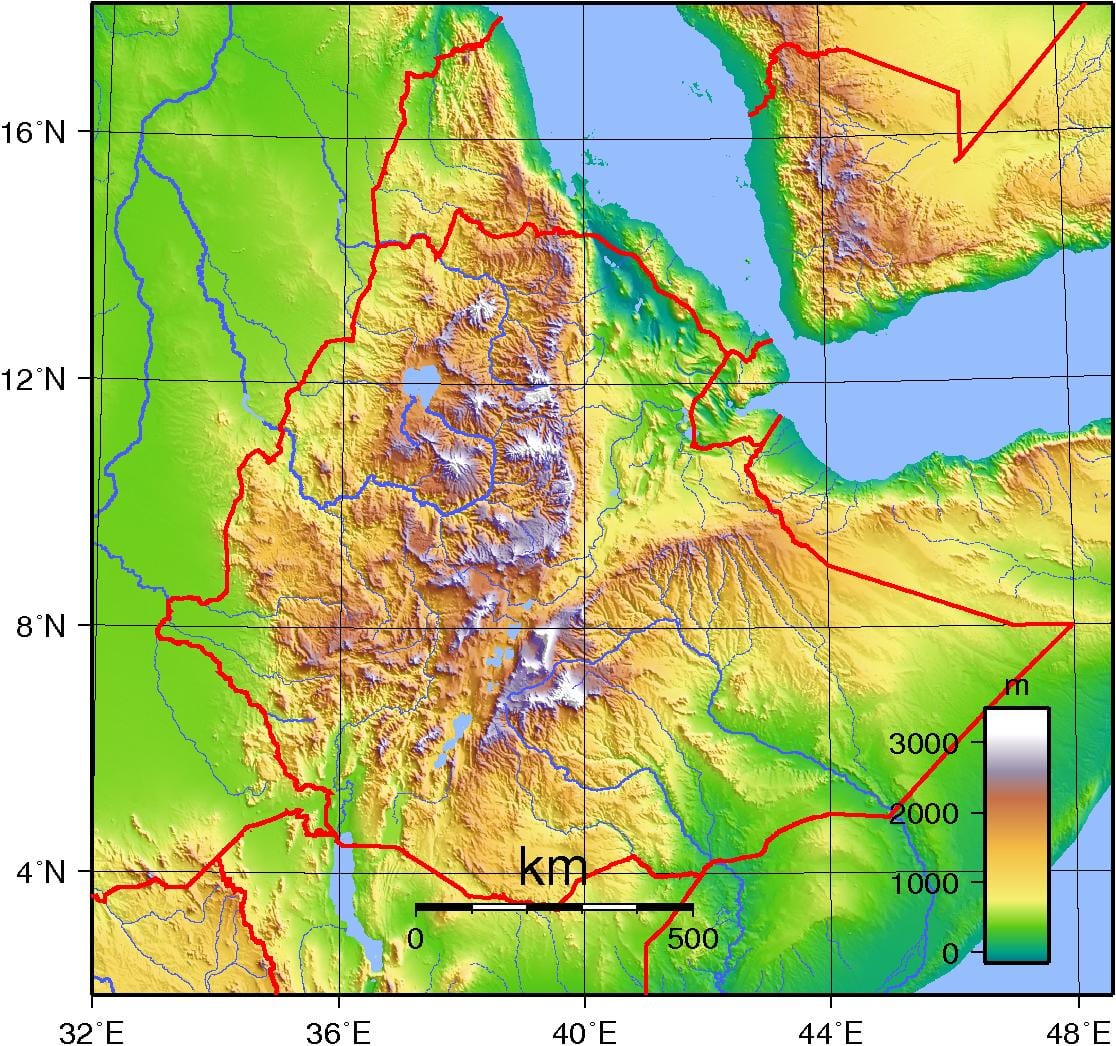 Eþíópíu highlands-afríku kort