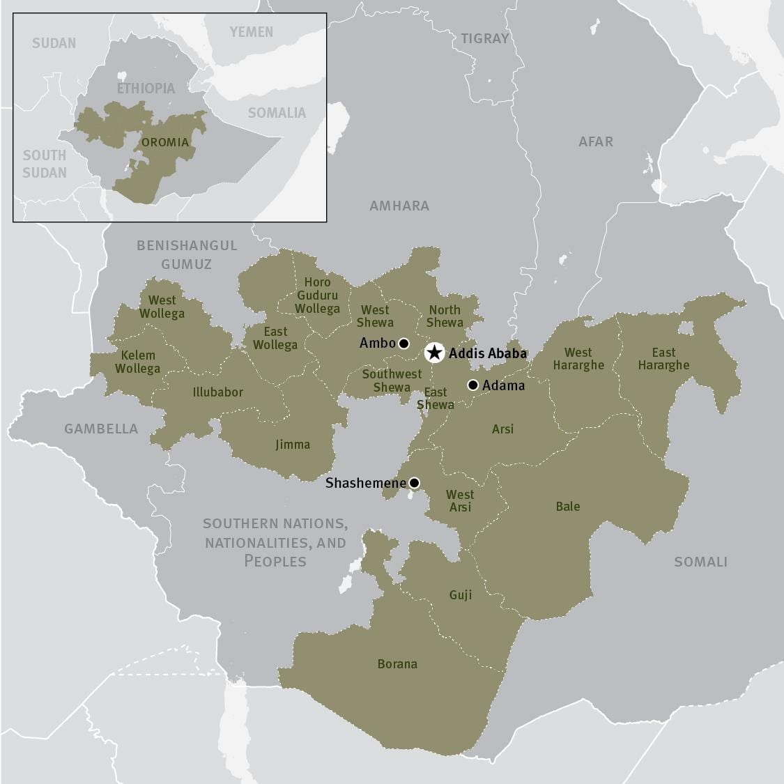 kort af oromia svæðinu í Eþíópíu